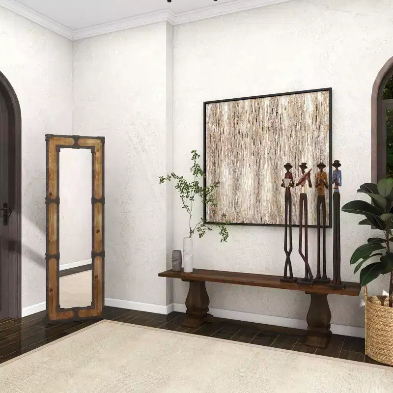 Specchio da Terra Rustico in Legno Marrone: Autoportante, Decorativo, Intagliato, Nessun Montaggio Richiesto