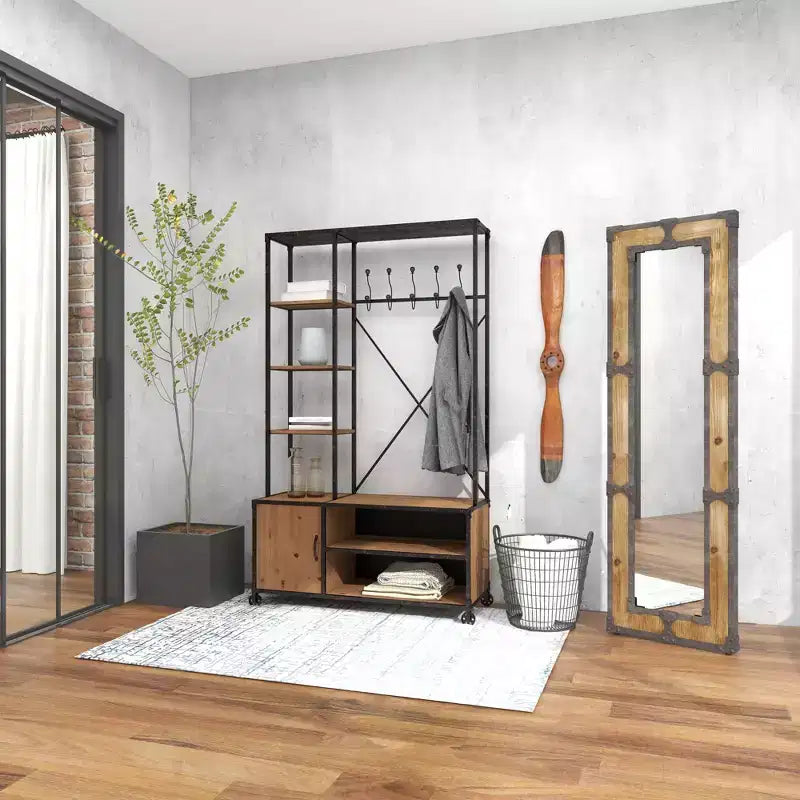 Specchio da Terra Rustico in Legno Marrone: Autoportante, Decorativo, Intagliato, Nessun Montaggio Richiesto