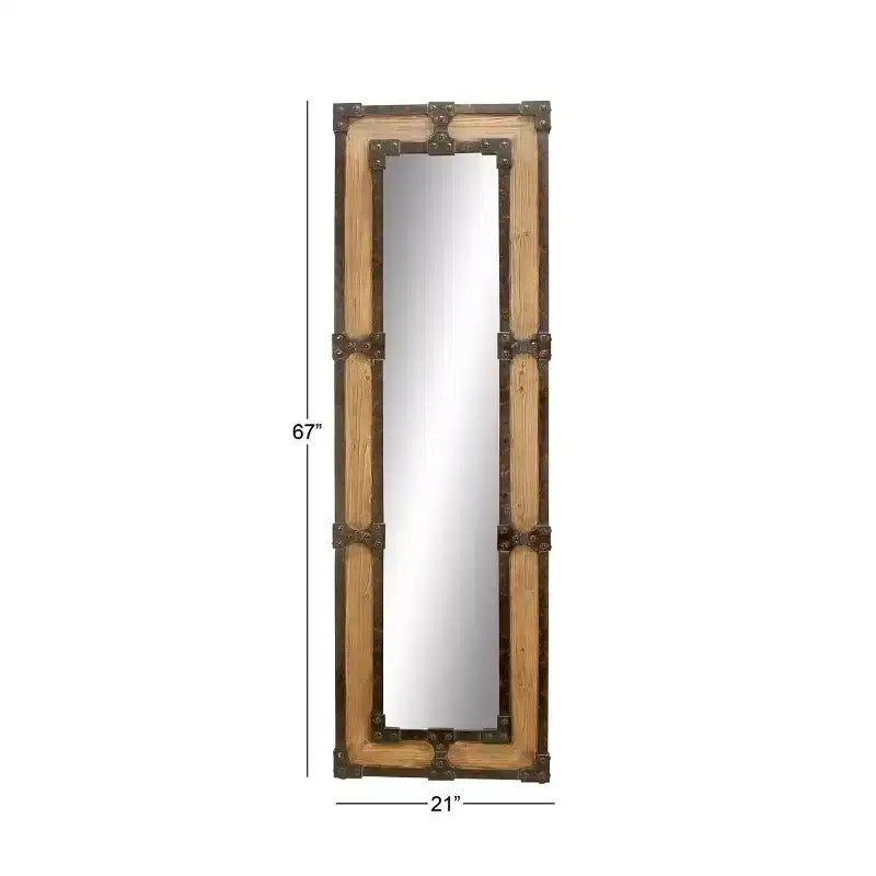 Specchio da Terra Rustico in Legno Marrone: Autoportante, Decorativo, Intagliato, Nessun Montaggio Richiesto