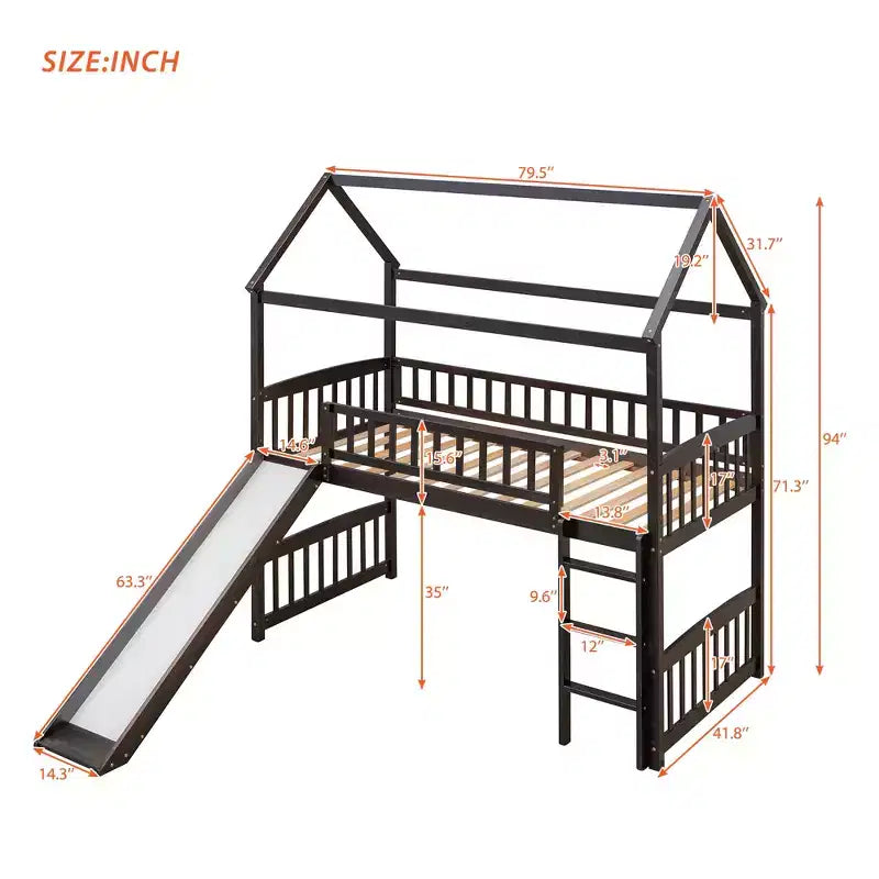 79.5L x 41.8W Letto a castello singolo in stile moderno con scivolo