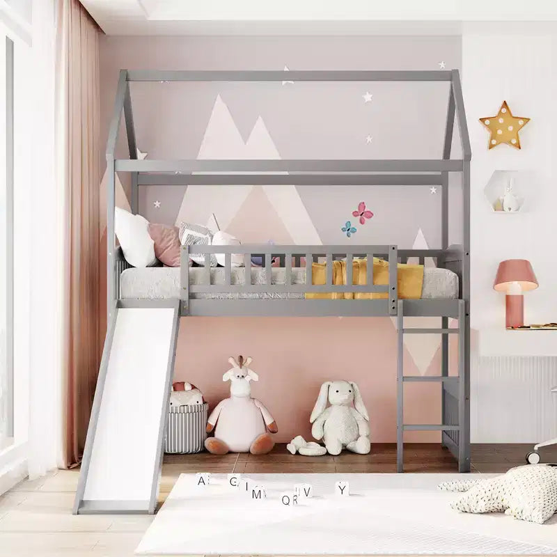 79.5L x 41.8W Letto a castello singolo in stile moderno con scivolo