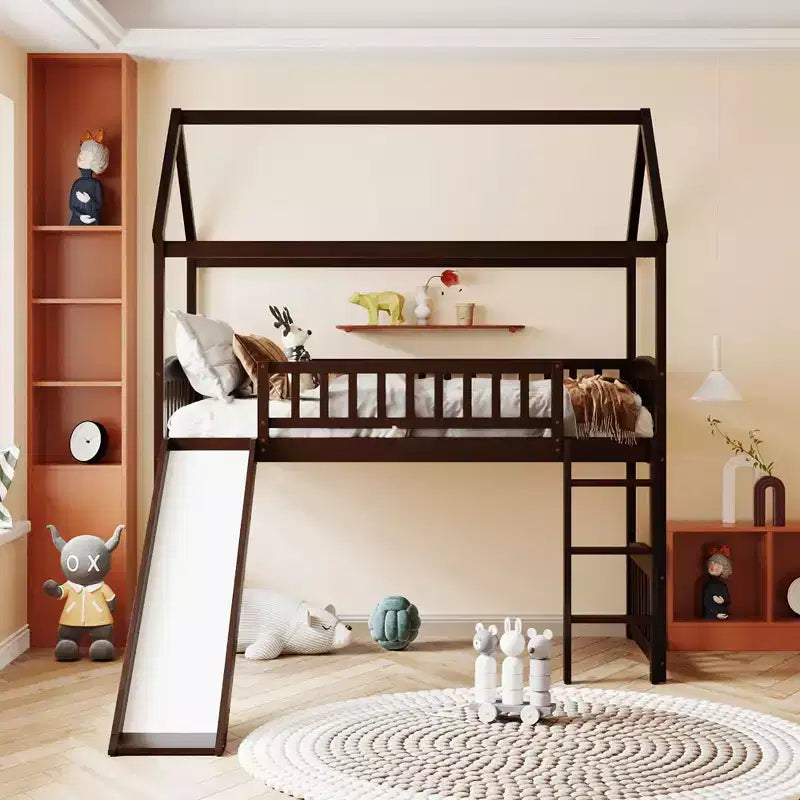 79.5L x 41.8W Letto a castello singolo in stile moderno con scivolo
