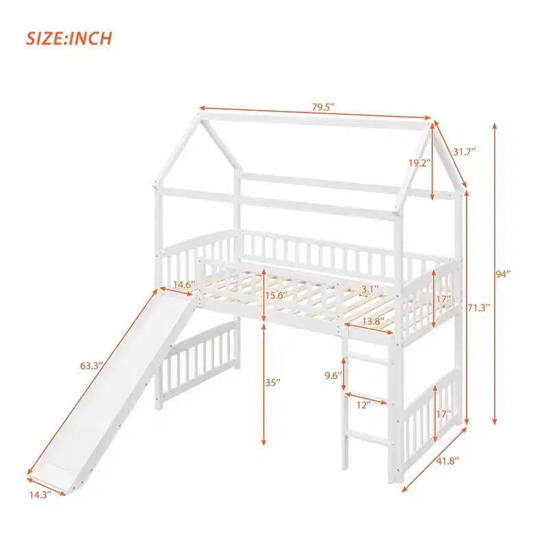79.5L x 41.8W Letto a castello singolo in stile moderno con scivolo