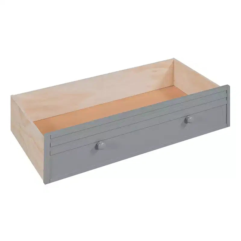 Letto a castello Twin su Twin con scala contenitore, scivolo e cassetti, scrivania con cassetti e ripiani