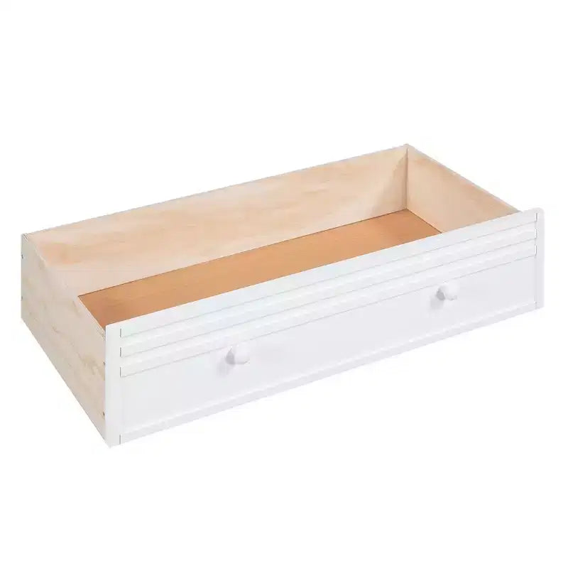 Letto a castello Twin su Twin con scala contenitore, scivolo e cassetti, scrivania con cassetti e ripiani