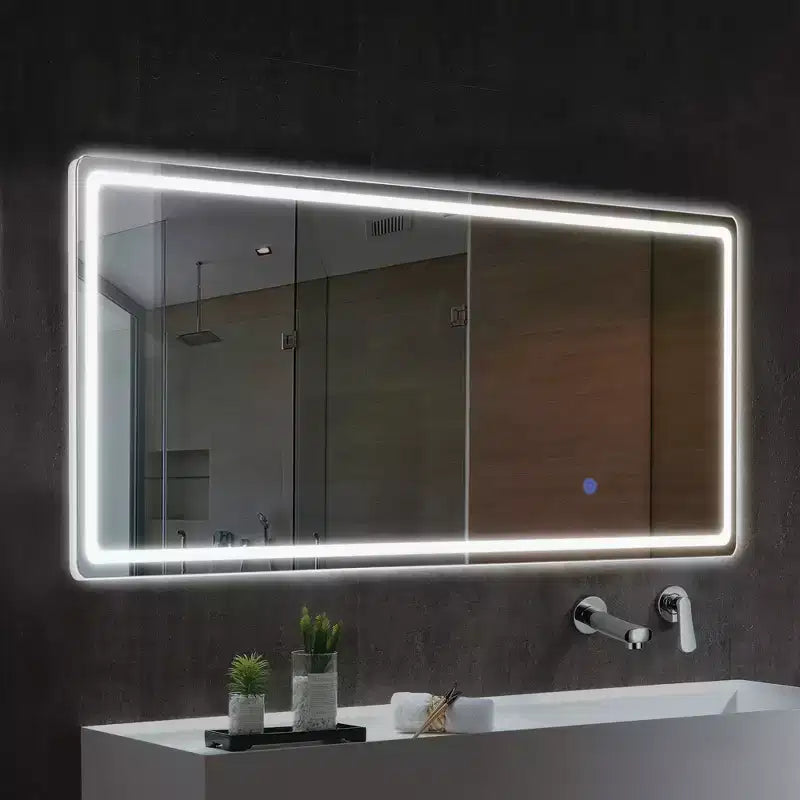 Specchio moderno a figura intera rettangolare senza cornice con angoli arrotondati, 40,64 cm L x 160,02 cm H, colore argento
