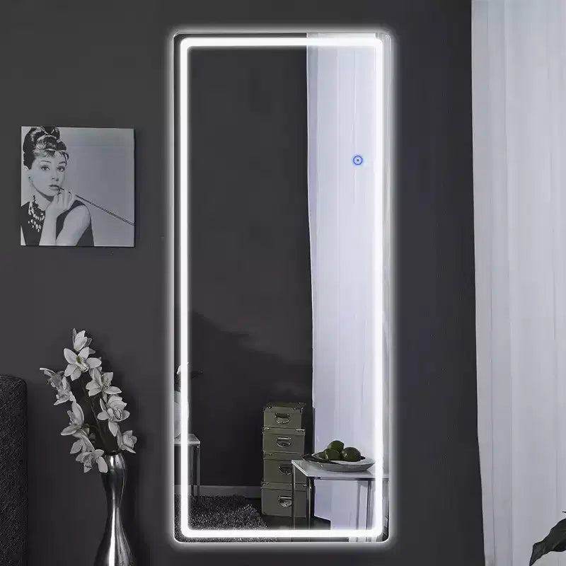 Specchio moderno a figura intera rettangolare senza cornice con angoli arrotondati, 40,64 cm L x 160,02 cm H, colore argento