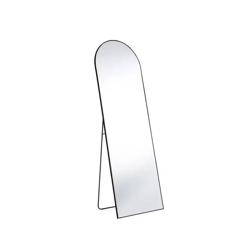 Specchio da terra a figura intera ad angolo retto ad arco da 64 pollici, specchio da parete con cornice sottile in lega di alluminio con staffa