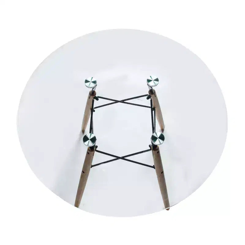 Tavolo rotondo da bistrot Dover - Tavolo da pranzo moderno di metà secolo con piano in vetro temperato o legno MDF e base Eiffel in legno naturale