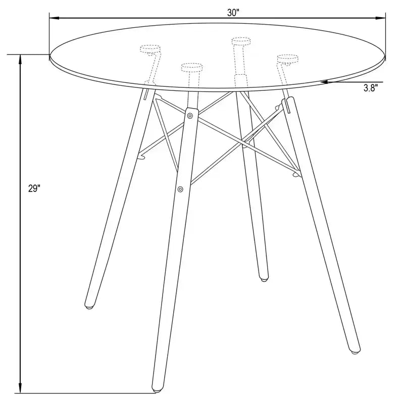 Tavolo rotondo da bistrot Dover - Tavolo da pranzo moderno di metà secolo con piano in vetro temperato o legno MDF e base Eiffel in legno naturale