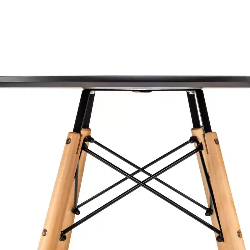 Tavolo rotondo da bistrot Dover - Tavolo da pranzo moderno di metà secolo con piano in vetro temperato o legno MDF e base Eiffel in legno naturale