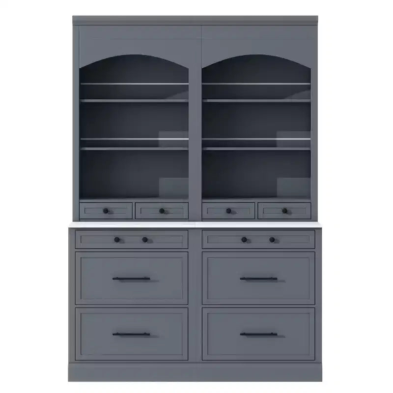 Dispensa da cucina 83.7H, Madia da cucina freestanding con ripiano effetto marmo, Armadio credenza con 5 cassetti e ripiano regolabile