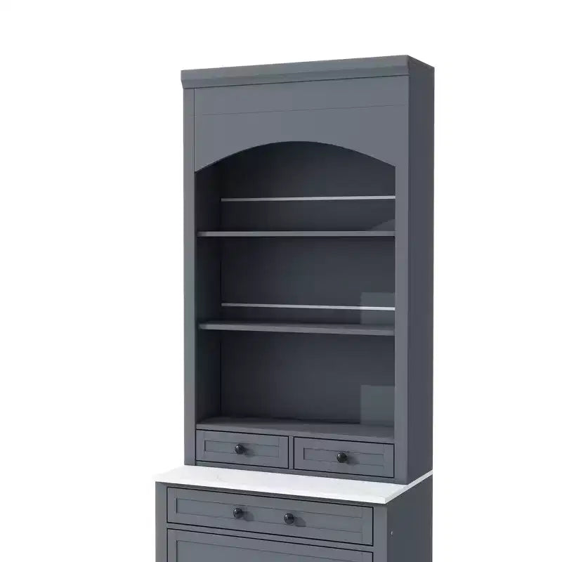 Dispensa da cucina 83.7H, Madia da cucina freestanding con ripiano effetto marmo, Armadio credenza con 5 cassetti e ripiano regolabile