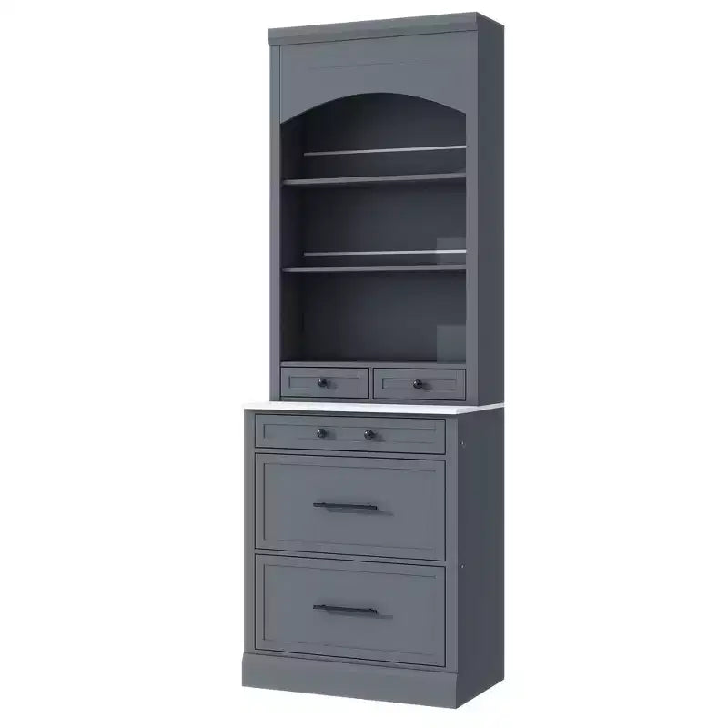 Dispensa da cucina 83.7H, Madia da cucina freestanding con ripiano effetto marmo, Armadio credenza con 5 cassetti e ripiano regolabile