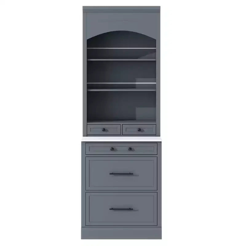 Dispensa da cucina 83.7H, Madia da cucina freestanding con ripiano effetto marmo, Armadio credenza con 5 cassetti e ripiano regolabile