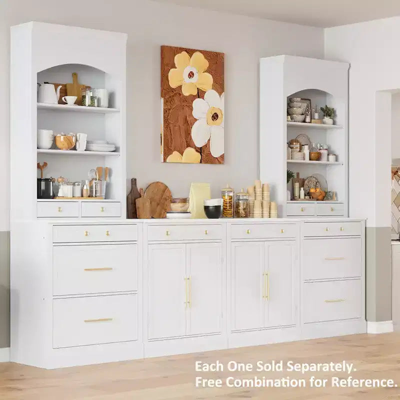 Dispensa da cucina 83.7H, Madia da cucina freestanding con ripiano effetto marmo, Armadio credenza con 5 cassetti e ripiano regolabile