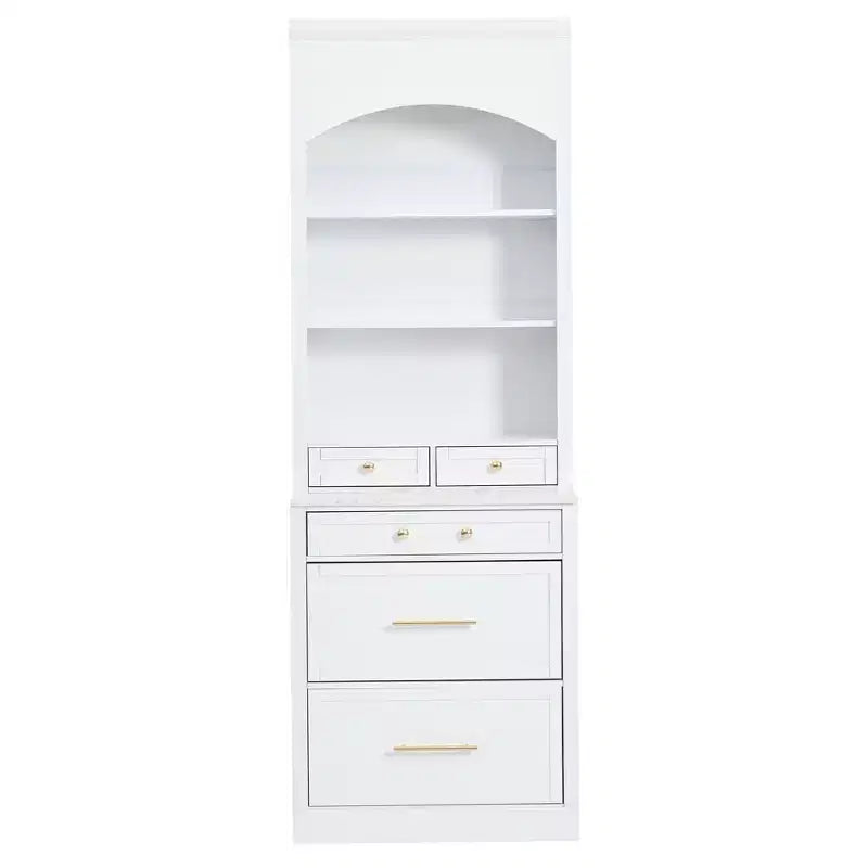 Dispensa da cucina 83.7H, Madia da cucina freestanding con ripiano effetto marmo, Armadio credenza con 5 cassetti e ripiano regolabile