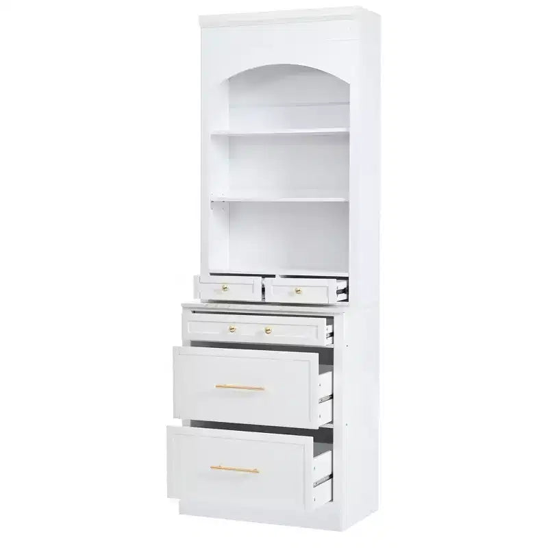 Dispensa da cucina 83.7H, Madia da cucina freestanding con ripiano effetto marmo, Armadio credenza con 5 cassetti e ripiano regolabile