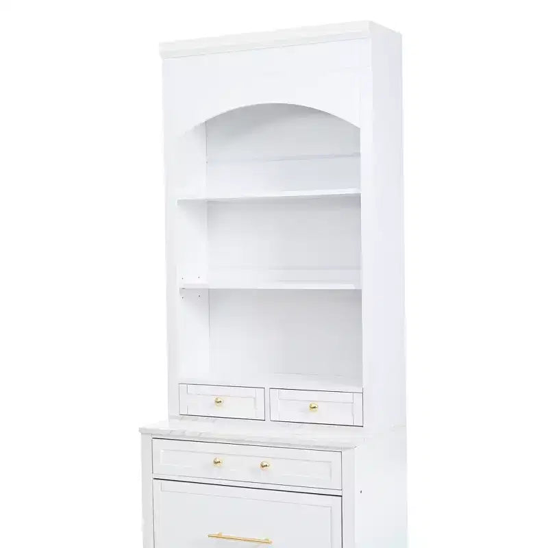 Dispensa da cucina 83.7H, Madia da cucina freestanding con ripiano effetto marmo, Armadio credenza con 5 cassetti e ripiano regolabile