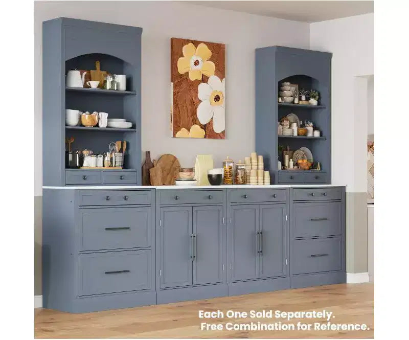 Dispensa da cucina 83.7H, Madia da cucina freestanding con ripiano effetto marmo, Armadio credenza con 5 cassetti e ripiano regolabile