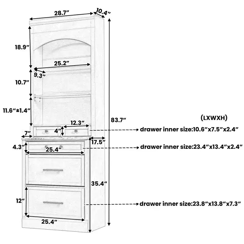 Dispensa da cucina 83.7H, Madia da cucina freestanding con ripiano effetto marmo, Armadio credenza con 5 cassetti e ripiano regolabile