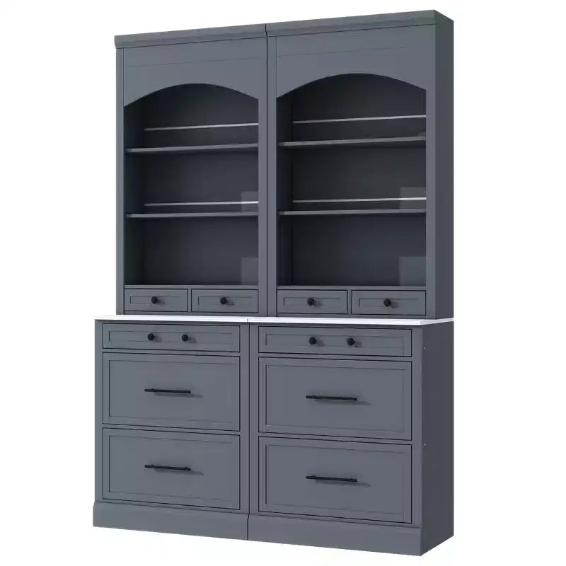 Dispensa da cucina 83.7H, Madia da cucina freestanding con ripiano effetto marmo, Armadio credenza con 5 cassetti e ripiano regolabile