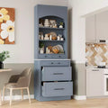 Dispensa da cucina 83.7H, Madia da cucina freestanding con ripiano effetto marmo, Armadio credenza con 5 cassetti e ripiano regolabile