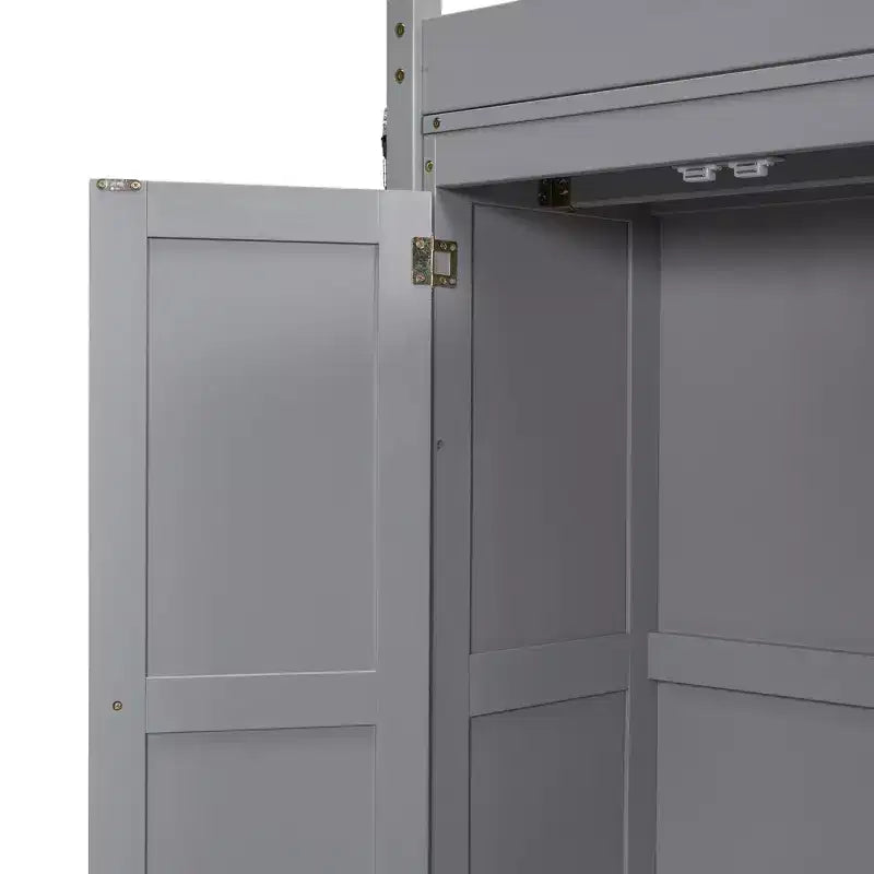 Letto a soppalco full size in legno, con armadio, mensole portaoggetti e luce a LED, 79,5''L 57,0''W