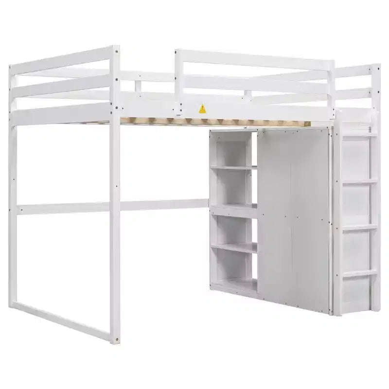 Letto a soppalco full size in legno, con armadio, mensole portaoggetti e luce a LED, 79,5''L 57,0''W