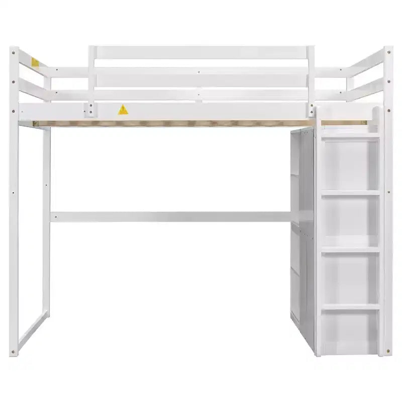 Letto a soppalco full size in legno, con armadio, mensole portaoggetti e luce a LED, 79,5''L 57,0''W