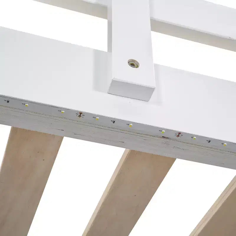Letto a soppalco full size in legno, con armadio, mensole portaoggetti e luce a LED, 79,5''L 57,0''W