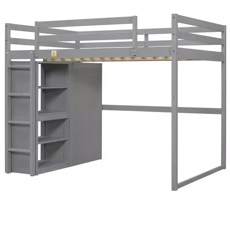 Letto a soppalco full size in legno, con armadio, mensole portaoggetti e luce a LED, 79,5''L 57,0''W