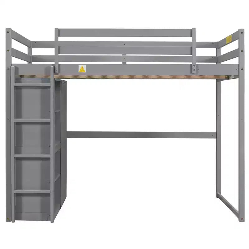 Letto a soppalco full size in legno, con armadio, mensole portaoggetti e luce a LED, 79,5''L 57,0''W