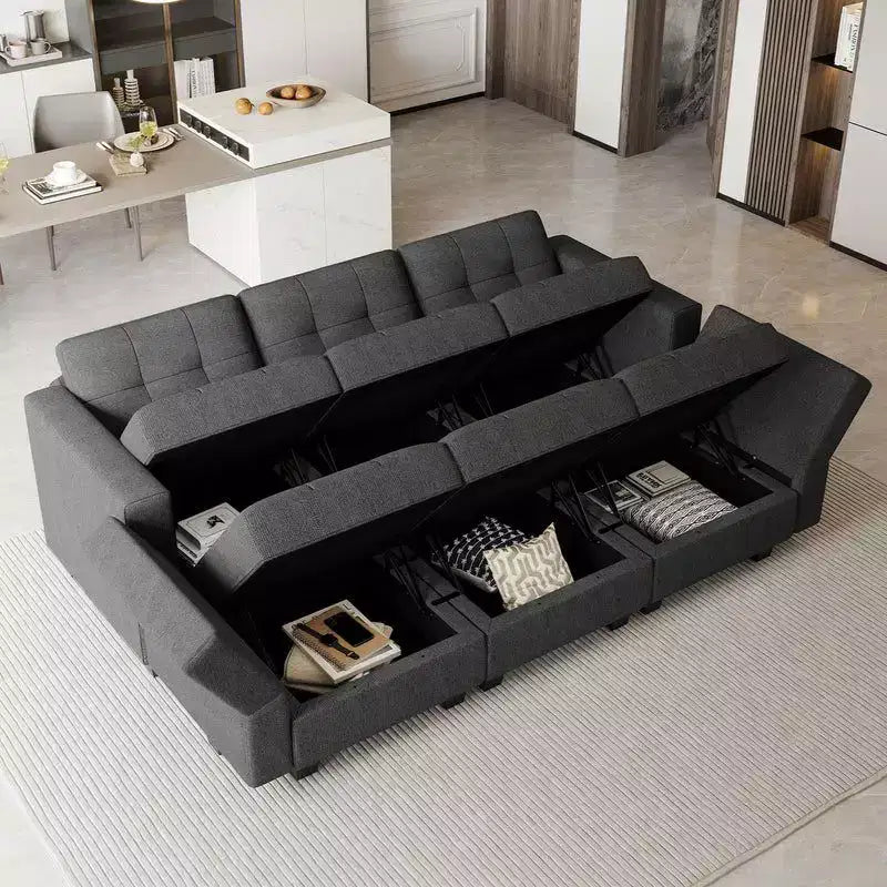 Divano letto modulare Weave con seduta contenitore (6 posti + 7 lati)