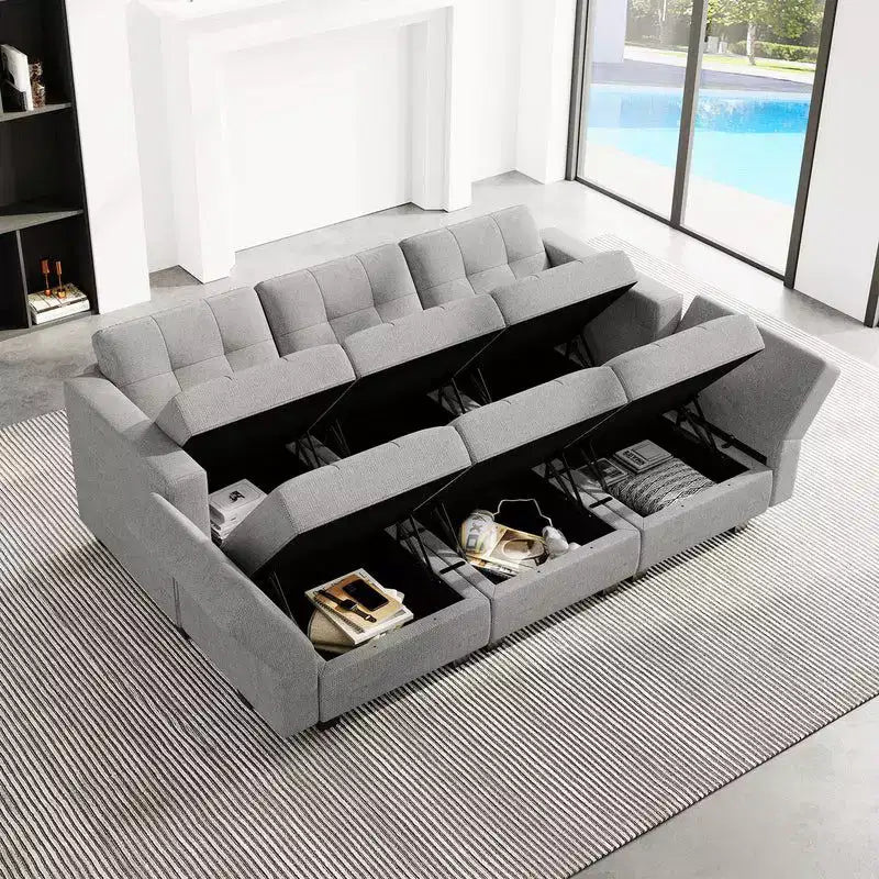 Divano letto modulare Weave con seduta contenitore (6 posti + 7 lati)