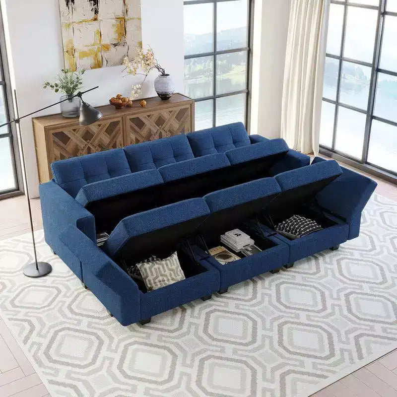 Divano letto modulare Weave con seduta contenitore (6 posti + 7 lati)
