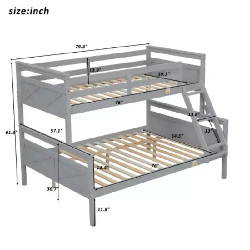 Letto a castello a una piazza e mezzo con scaletta, sponde di sicurezza, perfetto per la camera da letto, grigio
