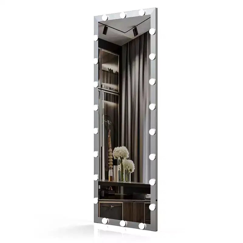 Specchio a figura intera Hollywood color argento con luci: 4 modalità colore, controllo touch, montaggio a parete o da appoggio