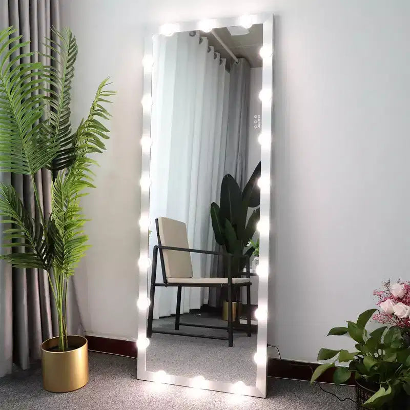 Specchio a figura intera Hollywood color argento con luci: 4 modalità colore, controllo touch, montaggio a parete o da appoggio