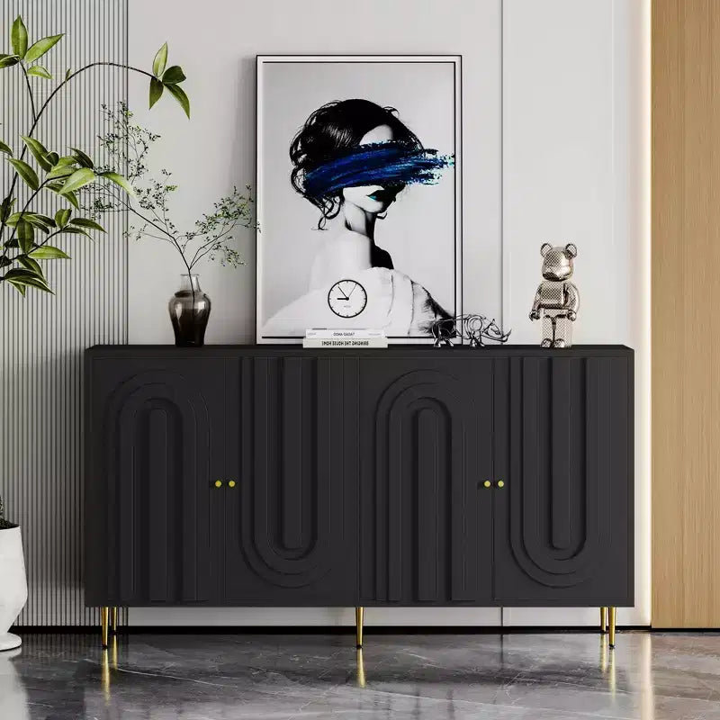 Versatile madia/credenza in legno laccato nero per soggiorno, ingresso, corridoio, ufficio, cucina e sala da pranzo
