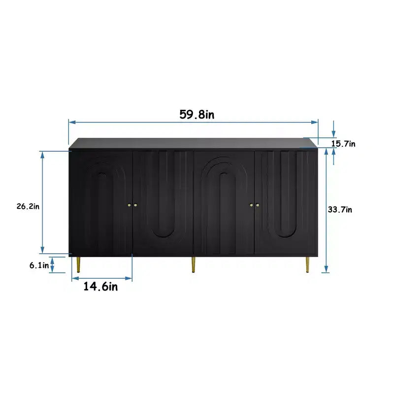Versatile madia/credenza in legno laccato nero per soggiorno, ingresso, corridoio, ufficio, cucina e sala da pranzo