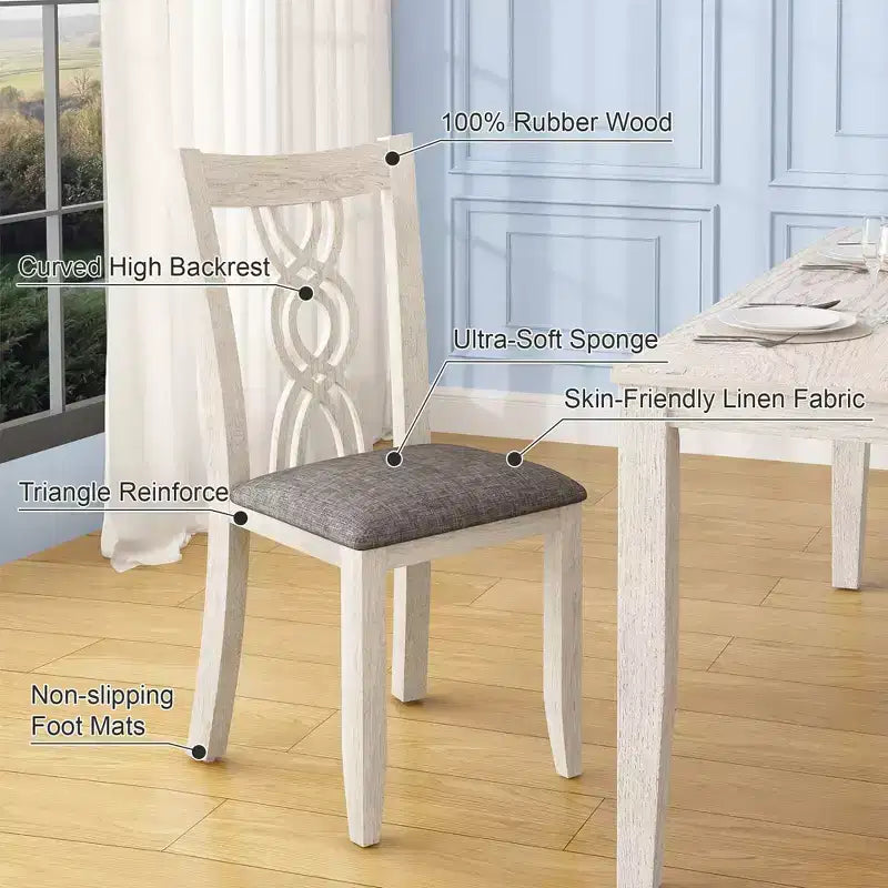 Sedie da pranzo rustiche in legno, sedie da cucina in legno di gomma con seduta imbottita ed elegante schienale intagliato, grigio