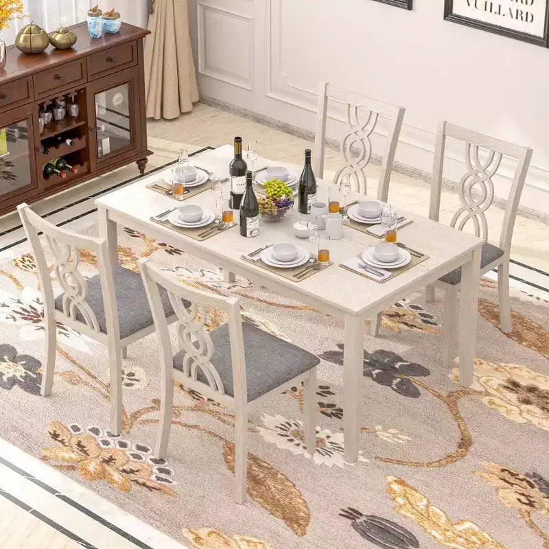 Sedie da pranzo rustiche in legno, sedie da cucina in legno di gomma con seduta imbottita ed elegante schienale intagliato, grigio