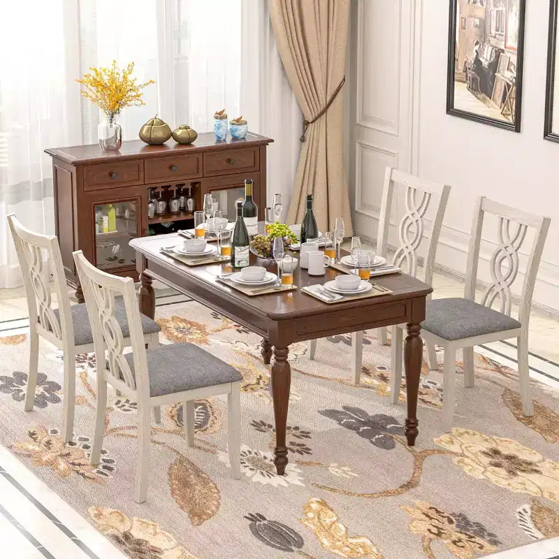 Sedie da pranzo rustiche in legno, sedie da cucina in legno di gomma con seduta imbottita ed elegante schienale intagliato, grigio