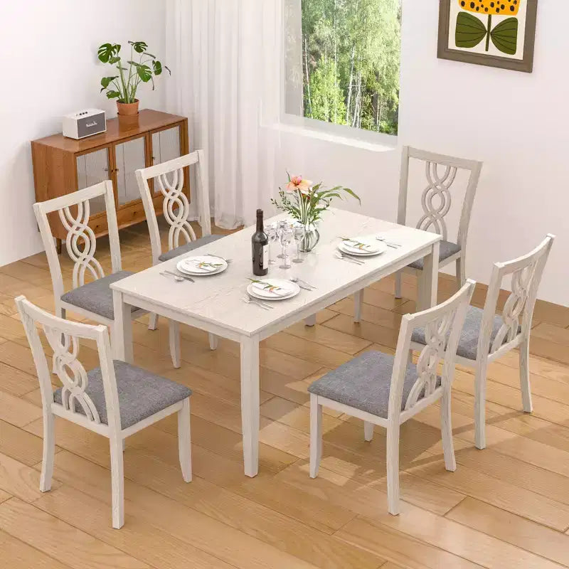 Sedie da pranzo rustiche in legno, sedie da cucina in legno di gomma con seduta imbottita ed elegante schienale intagliato, grigio