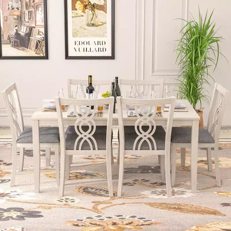 Sedie da pranzo rustiche in legno, sedie da cucina in legno di gomma con seduta imbottita ed elegante schienale intagliato, grigio