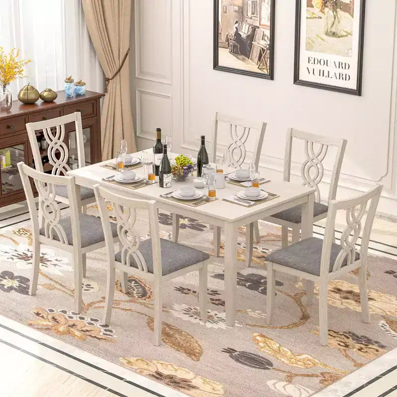 Sedie da pranzo rustiche in legno, sedie da cucina in legno di gomma con seduta imbottita ed elegante schienale intagliato, grigio