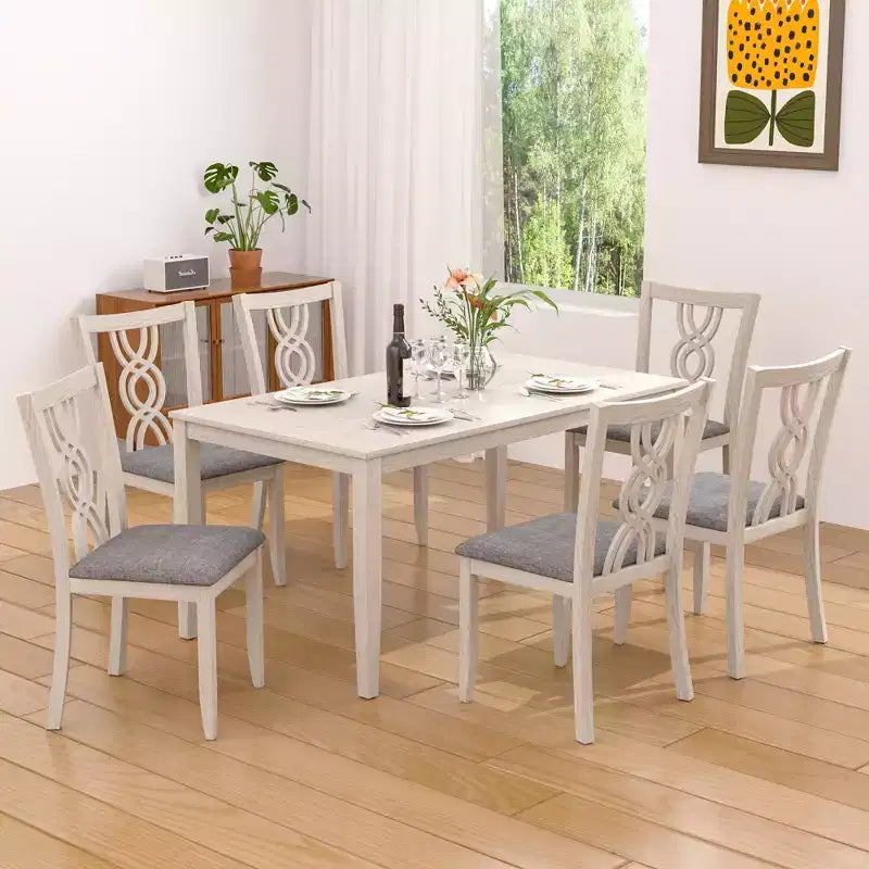 Sedie da pranzo rustiche in legno, sedie da cucina in legno di gomma con seduta imbottita ed elegante schienale intagliato, grigio