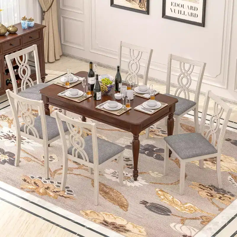 Sedie da pranzo rustiche in legno, sedie da cucina in legno di gomma con seduta imbottita ed elegante schienale intagliato, grigio