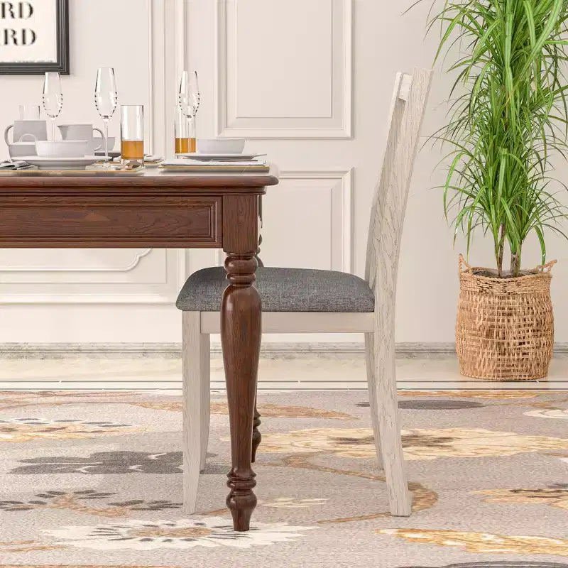 Sedie da pranzo rustiche in legno, sedie da cucina in legno di gomma con seduta imbottita ed elegante schienale intagliato, grigio